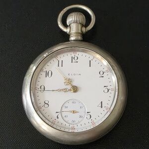 Antique Elgin 294 18S 7 Jewel Manual Pocket Watch Silverode For Parts Or Repair